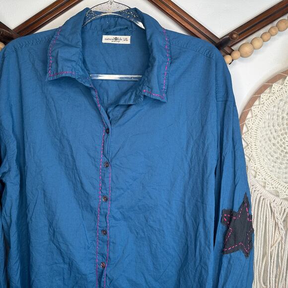 Natural Life Blue Star Elbow Button Shirt Dress - Picture 3 of 5